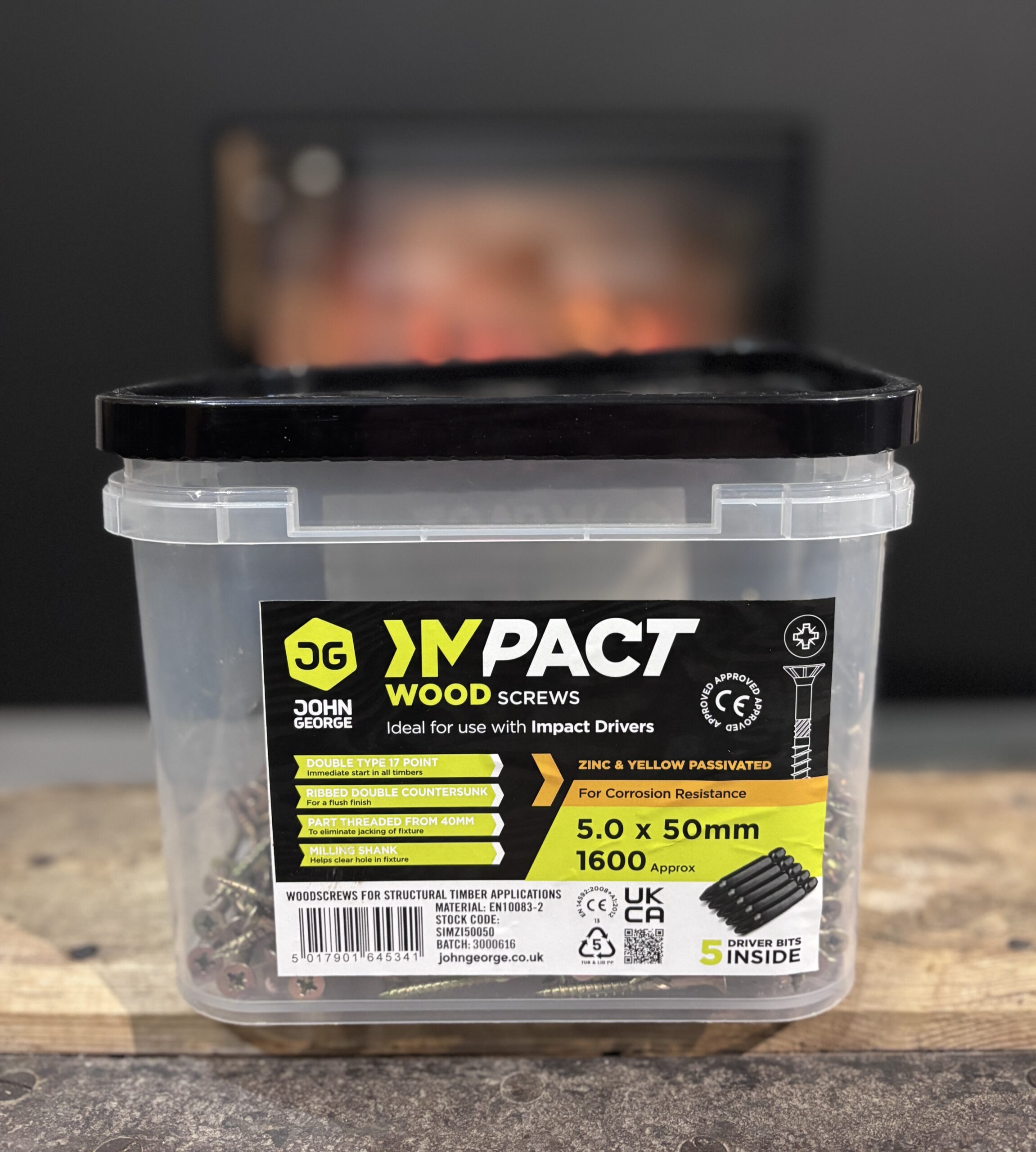 IMPACT WOOD SCREWS – ZINC & YELLOW PASSIVATED – 5.0 × 50MM (TUB ~1600)