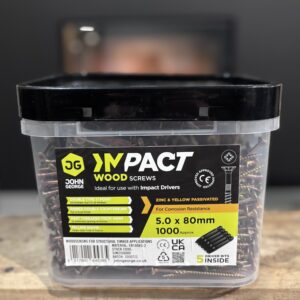 IMPACT WOOD SCREWS – ZINC & YELLOW PASSIVATED – 5.0 × 80MM (TUB ~1000)