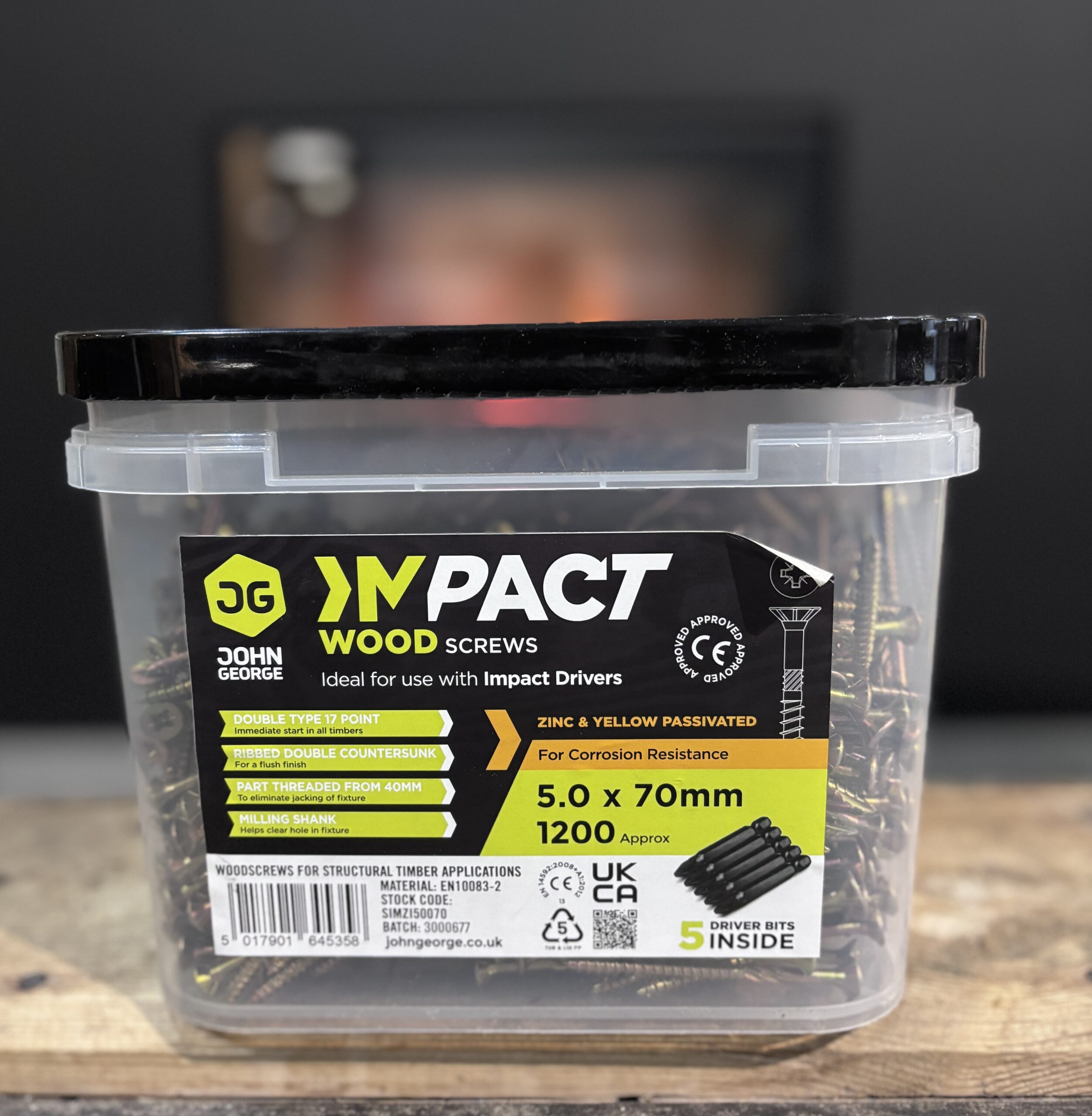 IMPACT WOOD SCREWS – ZINC & YELLOW PASSIVATED – 5.0 × 70MM (TUB ~1200)