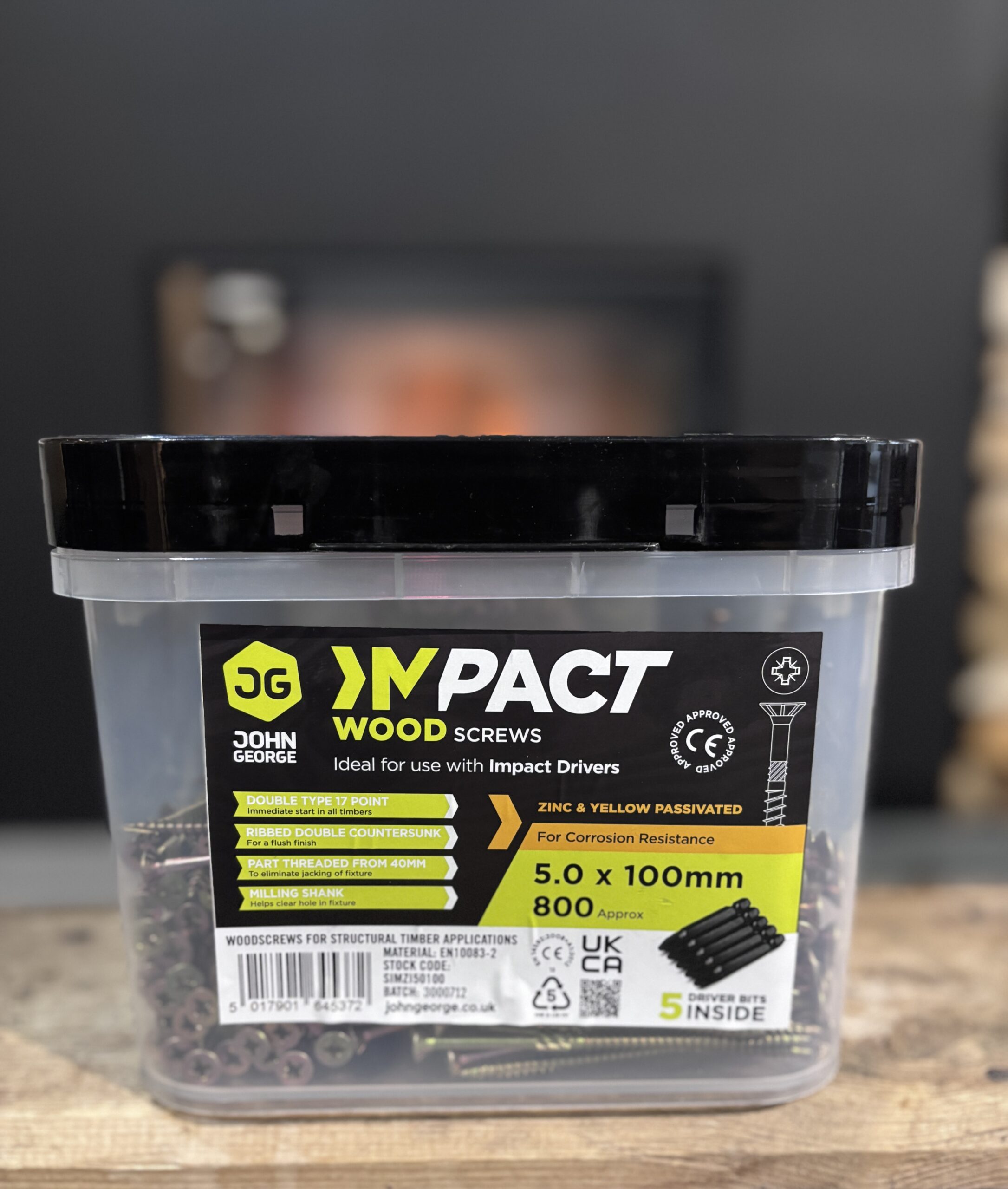 IMPACT WOOD SCREWS – ZINC & YELLOW PASSIVATED – 5.0 × 100MM (TUB ~800)